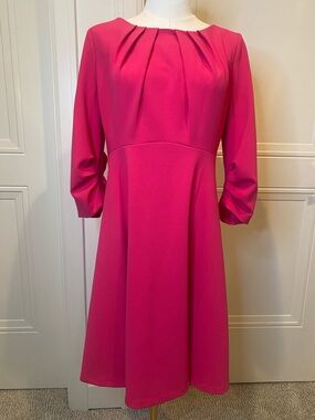 Calvin Klein Pink Midi Dress with Pleated Detail Size 8